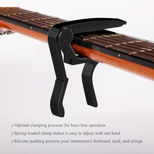 Guitar Capo, Capo for Acoustic Guitar 6 String and 12 String, Guitar Capo with Pick Holder and 5 Picks, Metal Capo for Ukulele, Mandolin, Banjo, and other String Instruments (Black)