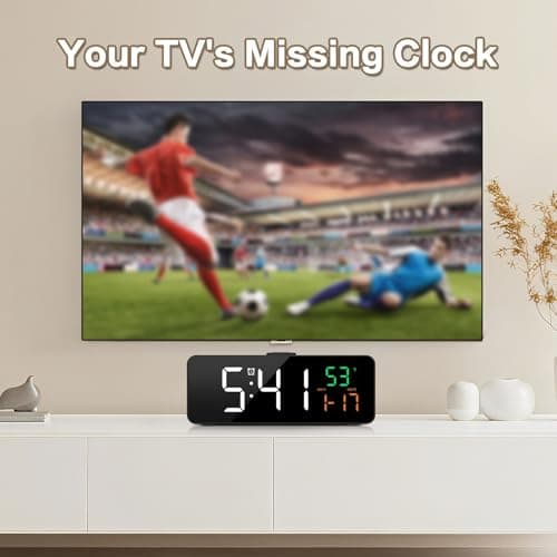 Netzu 3-in-1 Digital Clocks for Living Room with Temperature, Date & Time Display - 4 Levels Birghtness, 3 Volumes, Small & Compact Plug-in Alarm Clock for Bedroom, Office (Black)