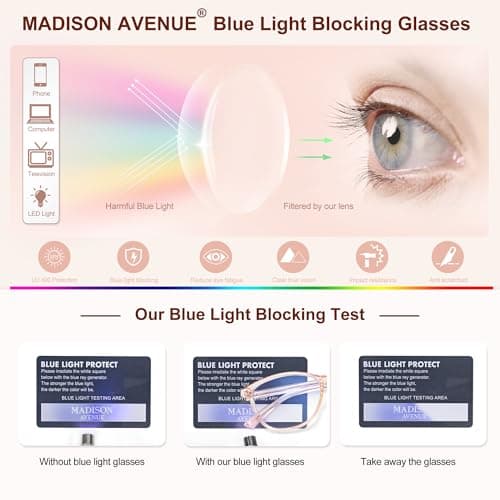 Madison Avenue Blue Light Blocking Glasses Anti Eyestrain UV Glare Blue Light Glasses for Women TV Phone Computer Gaming Eyeglasses Liberty (Crystal Brown)