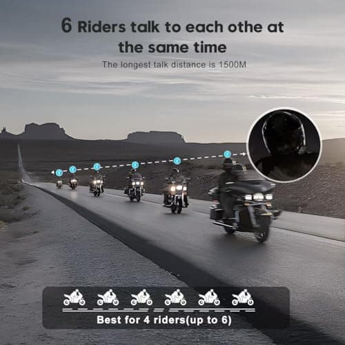 Q4 Motorcycle Bluetooth Communication System Headset Intercom, 4 Riders 1500m Music Sharing, FM, Noise Cancellation, IP65 Waterproof, Dual Pack (Q4)