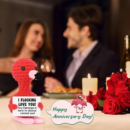 Funny Gifts for Her Girlfriend Christmas Valentines Day Anniversary Women Birthday Gifts Wife Stocking Stuffers, I Love You Flamingo Romantic Gift for Couple, Handmade Crochet Flamingo Lover Present