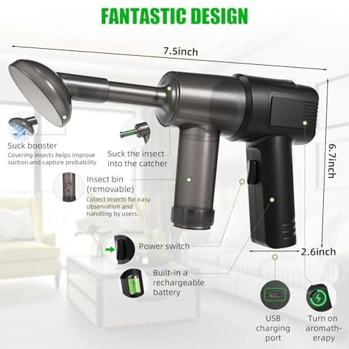 ZLieatmp New Bug Vacuum Catcher for Adult&Kids,2026 Spider Killer Insect Catcher,Cordless Handheld Vacuum Cleaner for Car USB Charge Bugs Catcher Indoor for Stink Bug,Moth,Spider Bugs Sucker for Home