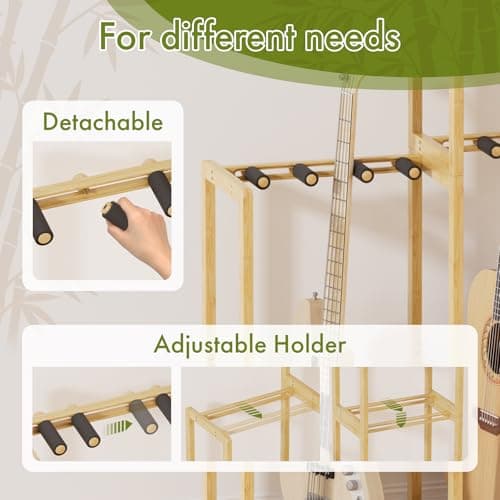 Amazer Guitar Stand, Guitar Rack for Acoustic, Bass, Electric Guitar, Multi Guitar Display Stand Adjustable Bamboo Guitars Holder, Multiple Guitar Stands Floor, for Home Music Studio