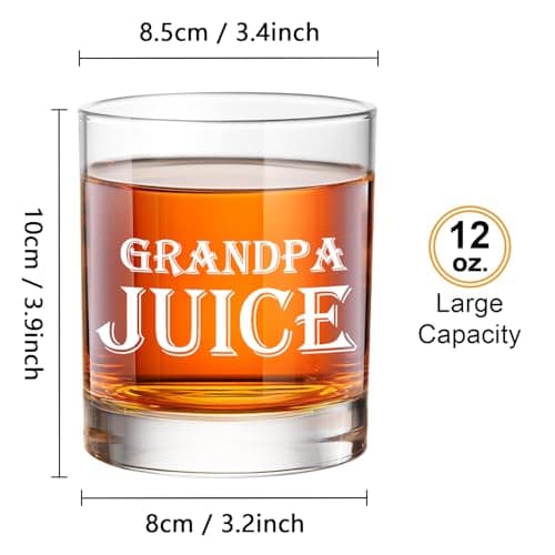 LIGHTEN LIFE Grandpa Juice Whiskey Glass Set 12 oz, Rocks Glasses Father's Day Ideas in Barrel Box, Unique Bourbon Glass Gifts for Men, Best Grandpas, Grandfather, Birthday, Christmas B0GWR6K4YN