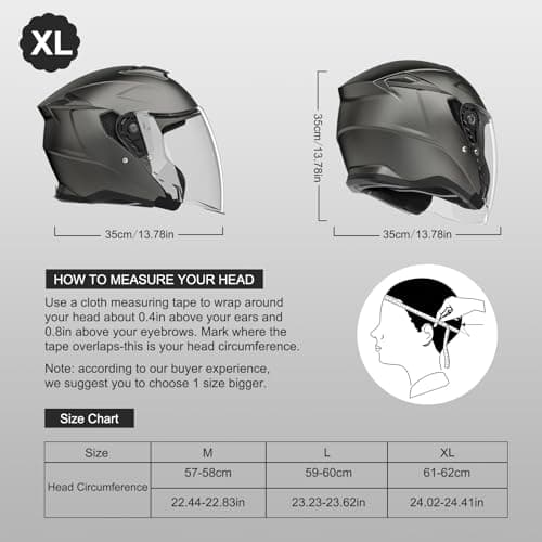 Motorcycle Helmets for Adults, Open Face Motorcycle Helmet with Dual Visor, Casco para Moto DOT Certified, ATV Dirt Bike Snowmobile Motocross Helmet for Men Women, Quick Release Strap, AP-836