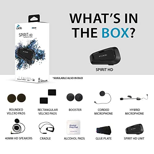 Cardo Spirit HD Motorcycle Bluetooth Communication Headset, Connect Up to 2 Riders, FM Radio - Dual Pack