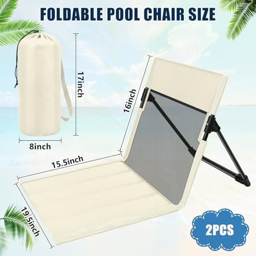 Foldable Poolside Chairs, 2 Pack Lightweight Portable Beach Chairs with Back Support for Adults, Compact Folding Pool Edge Chair for Outdoor Camping Picnic Beach, Light Beige