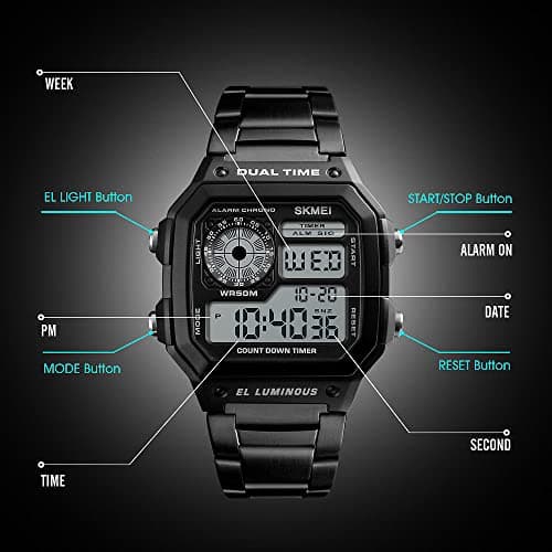 FANMIS Men's Luxury Digital Quartz Waterproof Wrist Watches Dual Time Countdown Alarm Stopwatch Backlight Multi-Function Watch