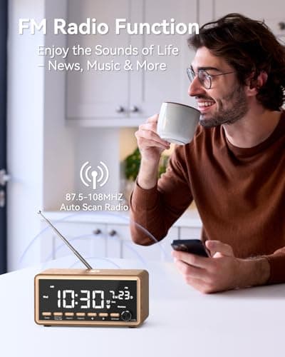 Digital Alarm Clocks Radio for Bedrooms,FM Radio & White Noise Sound Machine with Timer,Bluetooth Speaker,Dual Alarm Clock with Wireless Charging,Dimmable Big LED Display,Holiday Gifts for Men Women