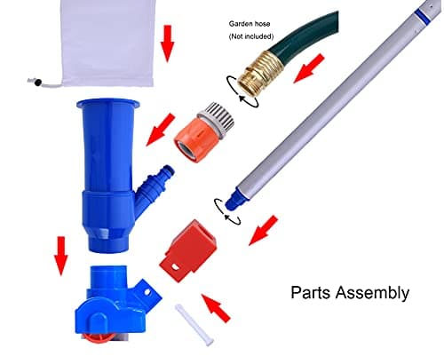 Jet Vacuum W/ 6 Section Poles of 57" for Frame Aboveground/Inflatable Pool Spa, No Electric Power Needed, Use Garden Hose Water Pressure to Vacuum (A Telescopic Pole Can Be Used with This Vacuum)