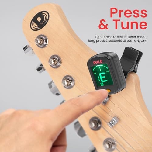 Pyle Digital Guitar Tuner Clip On, High Accuracy Chromatic Tuner for Electric and Acoustic Guitars, Bass, Violin, Ukulele, Adjustable and Rotatable, Auto Shut-Off Function