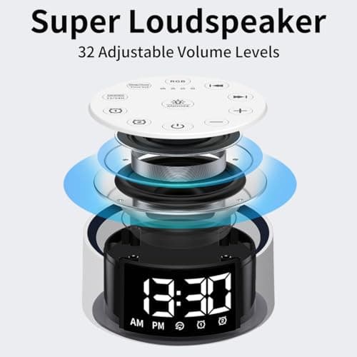 Sound Machine White Brown Noise Machine with 30 Sleeping Sounds for Baby Kids Adults Night Light Bedroom Alarm Clock 2 Alarms Backup Battery 32-Level Vol 15 Wake up Sounds for Mild Heavy Sleeper