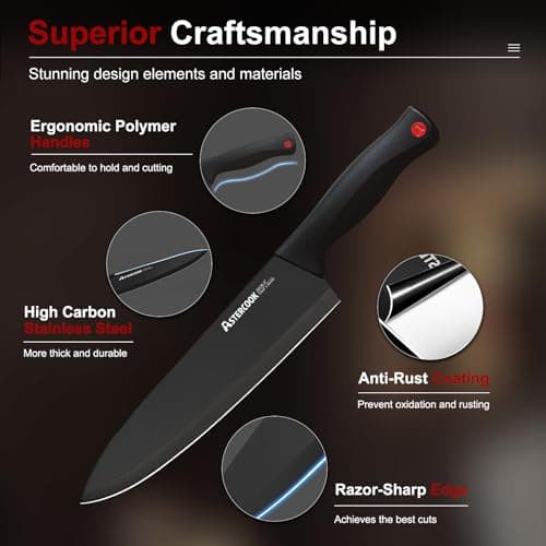 Stainless Steel Kitchen Utensils Set Dishwasher Safe Astercook Knife Set for Kitchen with Block and Sharpener 15pcs German B0C1YBPJ43