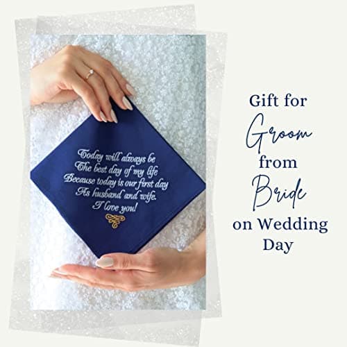 Gifts for Groom from Bride on Wedding Day Embroidered Cotton Navy Blue Grooms Handkerchief Future Husband Gift Love Note