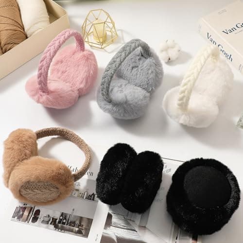 Pleneal Ear Muffs for Winter Women, Foldable Earmuffs Faux Fur Warm Ear Warmers for Women, Outdoor Cute Ear Covers for Girls