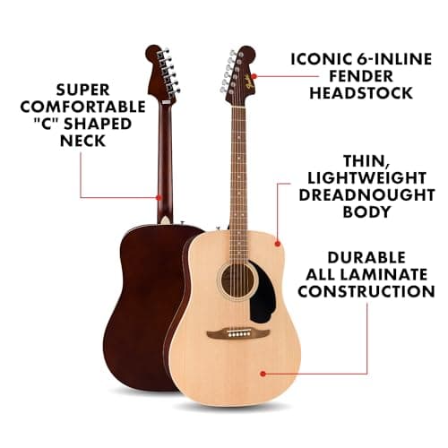 Fender California Debut Redondo Series Acoustic Guitar, Beginner Guitar, 2-Year Warranty, Natural