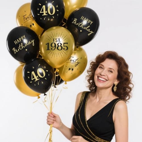24pcs 40th Birthday Balloons Decorations for Men Women Black Gold Happy 40th Birthday Decorations Latex Balloons