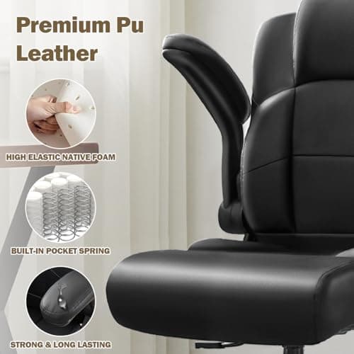 Ergonomic Drafting Chair,Tall Office Chair for Standing Desk with Flip-Up Armrests,Adjustable Foot Ring & Height, High Leather Executive Office Chair for Home,Drawing or Counter Height Use