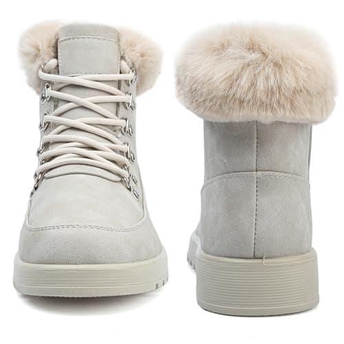 Chaoslook Womens Snow Boots Waterproof Leather Fur Lined Winter Warm Boots for Women Comfortable Platform Lace up PU Fashion Ankle Booties
