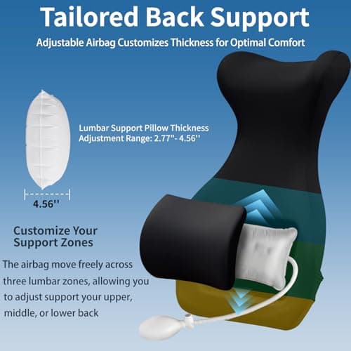 27.7'' Adjustable High Lumbar Support Pillow for Office Chair, Full Back Support Pillow for Upper Lower Back Pain Relief, Memory Foam Lumbar Cushion for Desk, Gaming Chair, Couch, Improves Posture