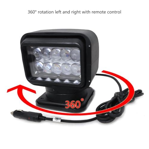 Led Search Light 6 Inch 50W 360 Degrees Rotating Remote Control 9-32V Work Lamp Spot Driving Lamps Fog Lights Offroad Lights Hunting SUV ATV 4X4 Truck Boat Camping Fishing Exploring Lighting