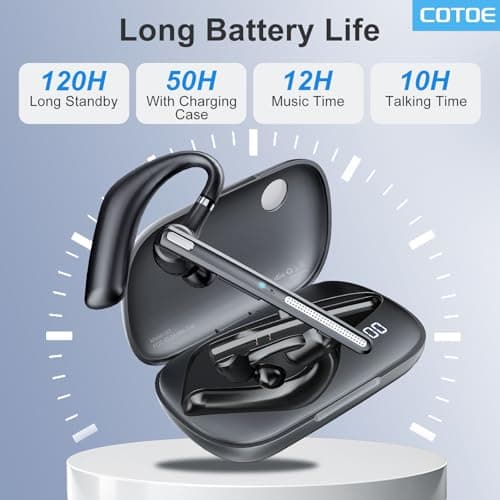 COTOE Bluetooth Headset V5.3, Wireless Earpiece with 500mAh Charging Case Hand-Free Headphones Noise Canceling Mic for Office/Driving/Business,Black