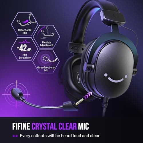 FIFINE Wired Gaming Headset, USB Headphone with 7.1 Surround Sound, Detachable Microphone, Control Box, 3.5mm Headphones Jack, Over-Ear Headset for PC/PS5/Xbox/Switch, Black-AmpliGame H9