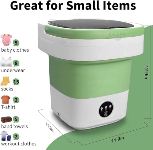 Portable Mini Washing Machine, Foldable Washer and Dryer with 3 Modes Deep Cleaning, Upgraded Small Collapsible Laundry for Hotel, Apartment, Home and Travel - Green