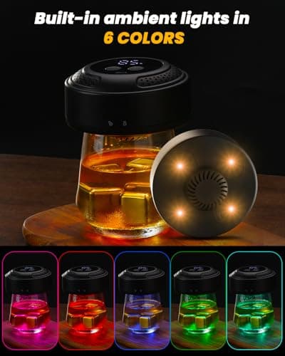 Electric Whiskey Smoker Kit, CHERRYQUEEN Old Fashioned Smoker Kit, Built-in Lighter & Ambient Light, 4 Reusable Ice Cubes 6 Wood Chips, Gifts for Men Dad Husband Whiskey Lovers (Birthday/Christmas)