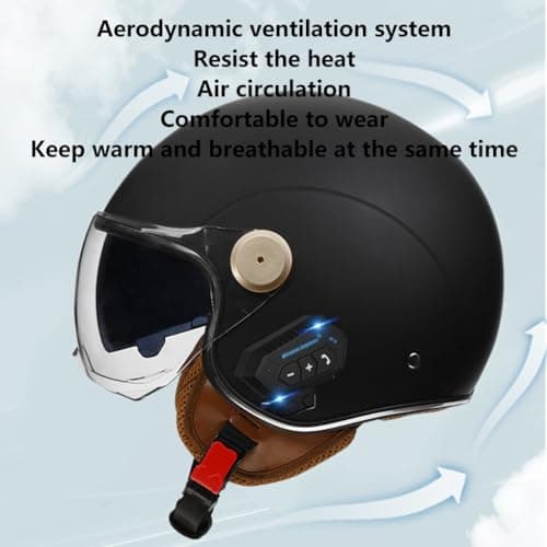 Retro 3/4 Bluetooth Motorcycle Open Face Half Helmet Microphone Dual Speakers and Double Visor Vintage Half Face Motorbike Bluetooth Helmet DOT Approved for Adults Men and Women