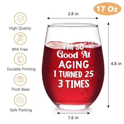 Futtumy 75th Birthday Gifts for Women, Turned 25 3 Times Wine Glass, Gifts for 75th Birthday Women Mom Grandma Wife Daughter Sister Friend Aunt Female, Funny 75th Birthday Decoration for Her, 17oz B0GKP1QFRF