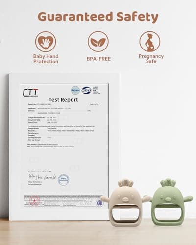 2 Pack Baby Teething Toy Silicone Teething Mitten for Babies Over 3 Months Anti Dropping Wrist Hand Teethers Baby Chew Toys for Sucking Needs, BPA Free (Green & Caramel)