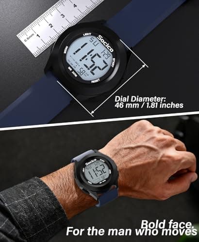 SOCICO Mens Digital Watch Sports Waterproof Outdoor Large Face Military Watches with Stopwatch Back Light Alarm Date Display