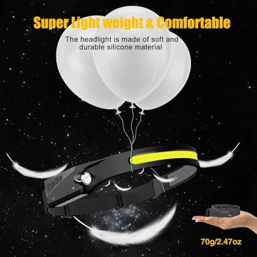 Headlamp Rechargeable 2PCS, 230° Wide Beam Head Lamp LED with Motion Sensor for Adults - Camping Accessories Gear, Waterproof Head Light Flashlight for Hiking, Running, Repairing, Fishing, Cycling