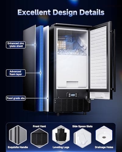 Commercial Under Counter Ice Maker with Drain Pump, Produces 85Lbs Daily Output, 24Lbs Storage Capacity, Self-Cleaning, 24H Timer, Built-in Freestanding Design, Ice Machine for Home, Bar, Cafe