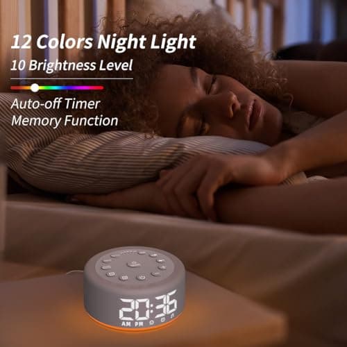 Sound Machine Alarm Clock Brown Noise White Noise Machine Night Light with Dual Alarms Backup Battery 30 Sleeping Sounds for Baby Kids Adults 32 Level Volume 5 Timers 15 Wake Up Sounds Memory Function
