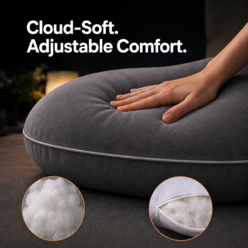Pregnancy Pillow, Full Body 57 Inch Maternity Pillow with Removable Washable Cover - Sleep Support for Legs, Back, Neck, Shoulder, HIPS, Belly for Pregnent Women, Black Grey Velvet Cover