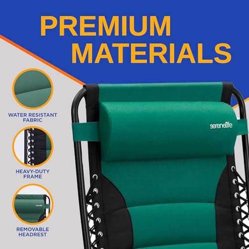SereneLife Oversized Padded Zero Gravity Lounge Chair, Foldable Outdoor Patio Recliner, Anti Gravity Lawn Recliner with Cup Holder and Side Table for Backyard, Camping, Beach or Outdoor Relaxation