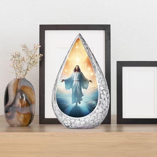 Jesus Christ Small Urn for Ashes Adult Male & Female - Straight Drop Burial Urns for Adult Human Ashes - Remembrance Gift for Loss of Husband - Decorative Cremains Holder (3 Inch) B0FBRT54QK