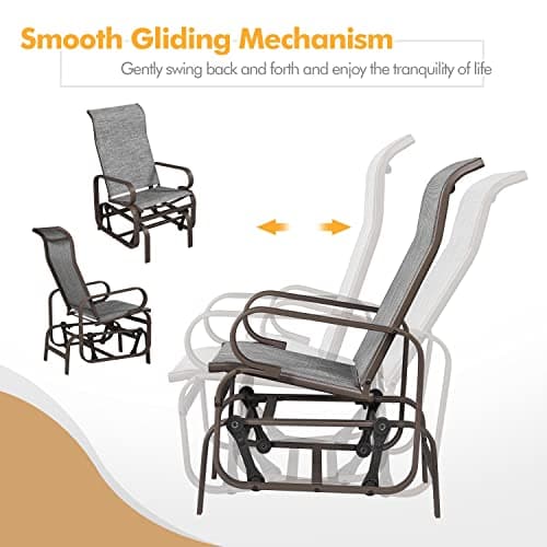 Yaheetech Outdoor Patio Glider, Rocking Lounge Chair with Sling Fabric and Steel Construction for Porch Patio Balcony Set of 2
