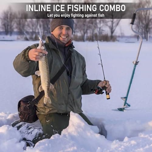 QualyQualy Ice Fishing Rod and Reel Combo 24 inch M/ML Inline Ice Fishing Combos 2 Different Tips for Walleye Perch Panfish and Trout