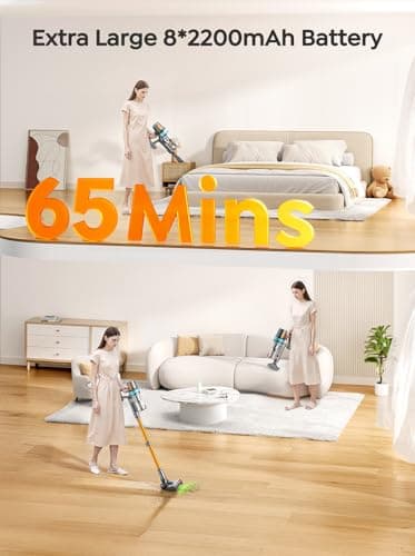 Cordless Vacuum Cleaner, 600W 50KPA 65Mins Vacuum Cleaners for Home, Upgraded Stick Vacuum with 3.3Ft Extendable Hose, LED Touch Screen & Wall Charging Station for Hard Floor Carpet Car Pet