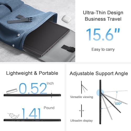 UFYQL Portable Monitor 15.6-inch FHD 1080P Ultra-Slim Travel External Monitor HDR IPS Gaming Display with Kickstand &Speakers USB-C HDMI Plug&Play,for Laptop PC Phone PS4/5 Xbox Switch