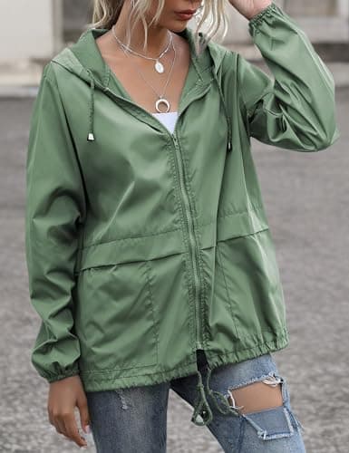 JMinger Women's Raincoats Lightweight Waterproof Windproof Adjustable Windbreaker Rain Jackets Hooded with Pockets S-XXL