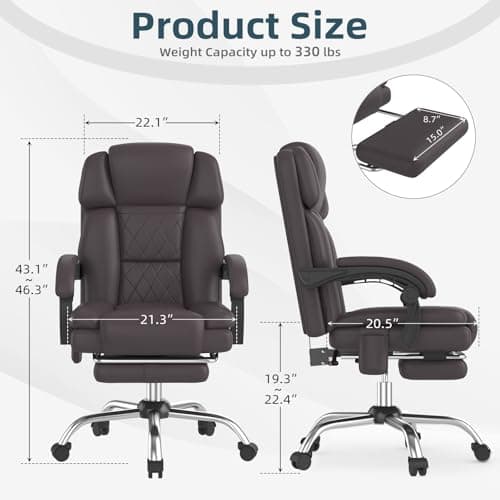 HOMREST 6-Point Massage Office Chair with Heat, Ergonomic Reclining Desk Chair with Footrest, PU Leather Executive Chairs for Home Office, Massaging Computer Chair Gift for Men, Brown