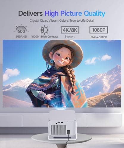 Mini Projector with Wifi and Bluetooth, Outdoor Portable Proyector 4/8K Support, 600ANSI/ 1080P/ Obstacle Avoidance/ Auto Focus, Smart Alwtniet HY350Max for Bedroom Movie HDMI/USB/Smartphone/Laptop B0G398YVW3