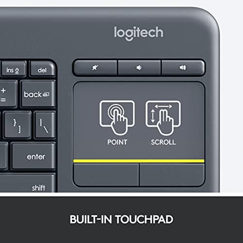 Logitech K400 Plus Wireless Touch TV Keyboard with Easy Media Control and Built-in Touchpad, HTPC Keyboard for PC-Connected TV, Windows, Android, ChromeOS, Laptop, Tablet - Black