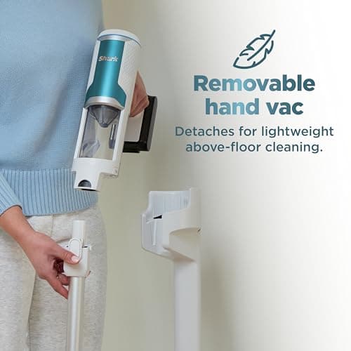 Shark Clean & Empty Cordless Stick Vacuum – Lightweight Cordless with HEPA Filter, Portable, Rechargeable, Auto-Empty System, Stick Vacuum for Pet Hair, Carpets & Hardfloor, White, BU3521