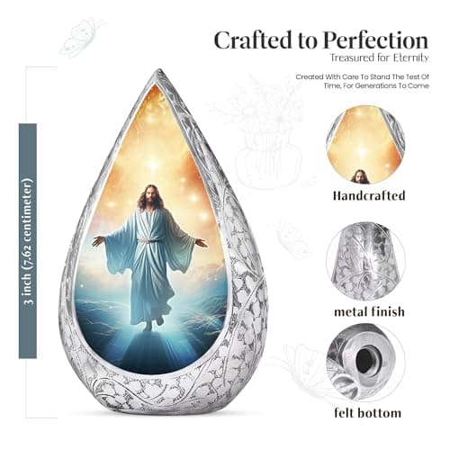 Jesus Christ Small Urn for Ashes Adult Male & Female - Straight Drop Burial Urns for Adult Human Ashes - Remembrance Gift for Loss of Husband - Decorative Cremains Holder (3 Inch) B0FBRT54QK