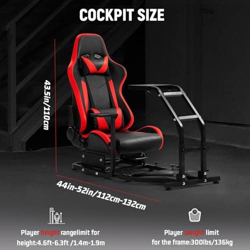Dardoo G29 Adjustable Gaming Sim Cockpit With Red Seat Fit for Logitech G920 G923, for Thrustmaster T300 Racing Steering Wheel Stand, Not Including Steering Wheel Pedal and Handbrake
